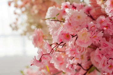 Fototapeta premium white interior with pink flowers