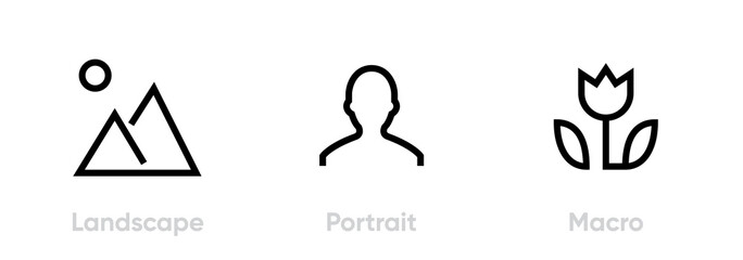 Landscape, Portrait, Macro icon. Editable Line Vector. - 340423382