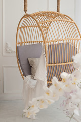 white interior with round swing