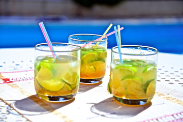 Colorful fresh Caipirinhas Brasilian cocktail