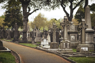 GLASNEVIN CEMETERY, Old graveyard with Celtic cross gravestones , Celtic cross Dublin Ireland