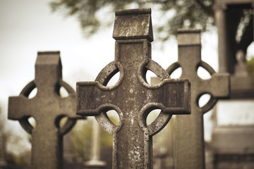 GLASNEVIN CEMETERY, Old graveyard with Celtic cross gravestones , Celtic cross Dublin Ireland