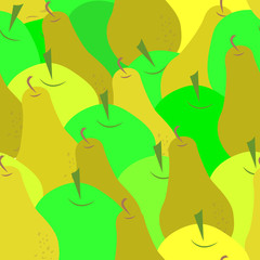 Seamless pattern with apples and pears. Warm tones, yellow and green and brown