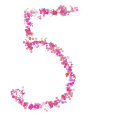 Digit 5 alphabet. Pink circles dot hue pink. Lettering bubbles circles stylized letter font isolated on white. Beautiful color type number for design