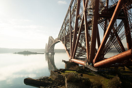Unique Forth Bridge, a UNESCO World Heritage Site, carries the rail tracks from South to North Queensferry, Edinburgh. Scotland. 