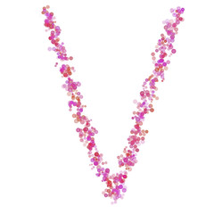 Letter V latin alphabet. Pink circles dot hue pink. Lettering bubbles circles stylized letter font isolated on white. Beautiful color type for design