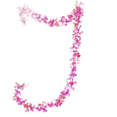 Letter J latin alphabet. Pink dot circles, shades of pink lilac. Lettering bubbles circles, hand drawing letter font. Beautiful color stylized type for design