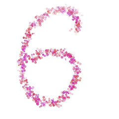 Number 6 alphabet. Pink circles dot hue pink. Lettering bubbles circles stylized letter font isolated on white. Beautiful color type number for design