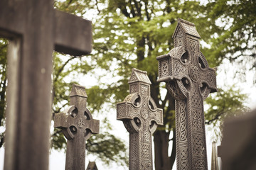 GLASNEVIN CEMETERY, Old graveyard with Celtic cross gravestones , Celtic cross Dublin Ireland
