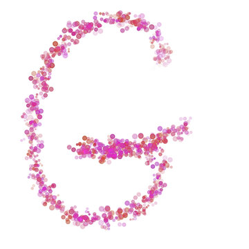 Letter G latin alphabet. Pink dot circles, shades of pink lilac. Lettering bubbles circles, hand drawing letter font. Beautiful color stylized type for design