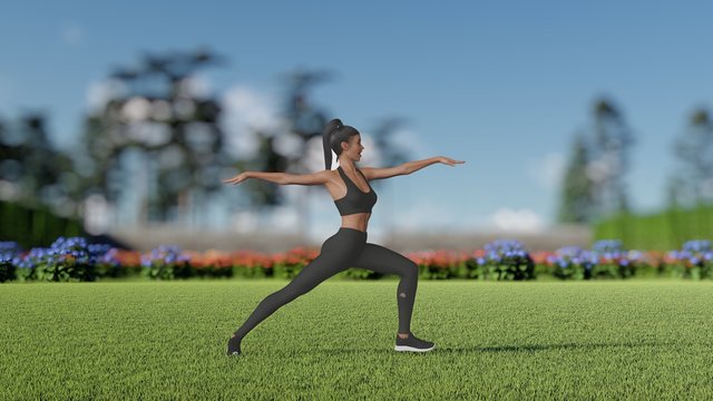 Woman Making Yoga At Outdoor 3D Rendering