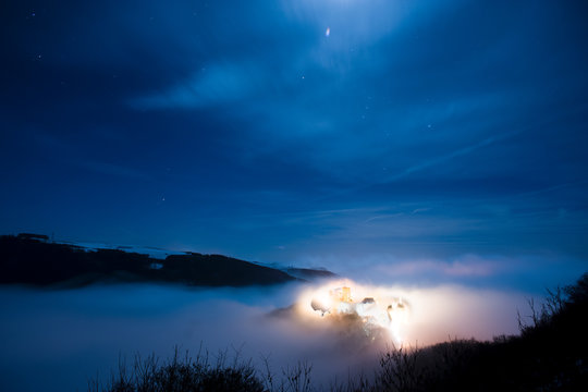 Bourscheid castle under a full moon