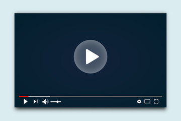 Desktop web video player. Multimedia player social media, play video online window with navigation icons, modern social media video player interface template for web and mobile apps – for stock vector