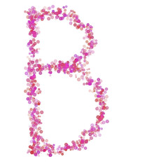 Letter B latin alphabet. Pink dot circles, shades of pink lilac. Lettering bubbles circles, hand drawing font. Beautiful stylized type for design.
