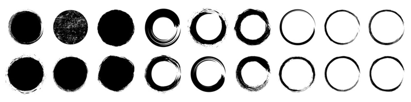 Set different circle brush strokes, hand drawn paint brush circle logo frame – for stock