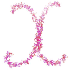 Letter X latin alphabet. Pink circles dot hue pink. Lettering bubbles circles stylized letter font isolated on white. Beautiful color type for design