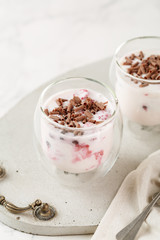 Milk shake with strachatella and berries