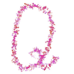 Letter Q latin alphabet. Pink circles dot hue pink. Lettering bubbles circles stylized letter font isolated on white. Beautiful color type for design