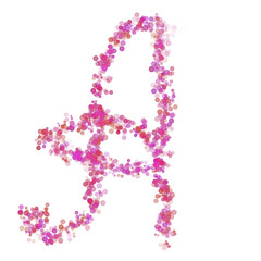 Letter A latin alphabet. Pink dot circles, shades of pink lilac. Lettering bubbles circles, hand drawing font. Beautiful stylized type for design