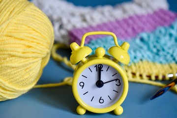 Time for hobby or fast knitting project concept 