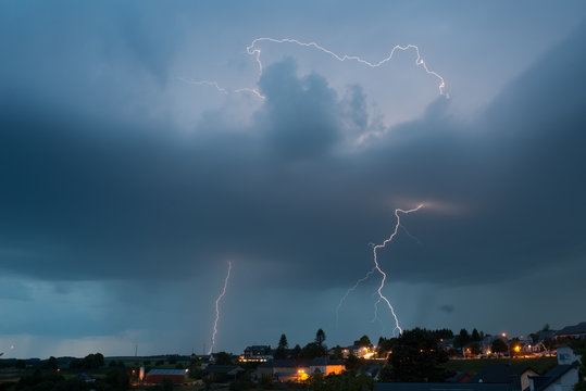 lightning over a village