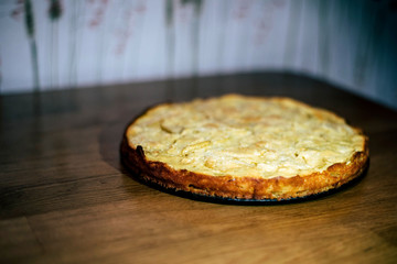 Apple pie on the kitchen table