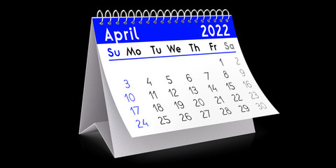 April 2022 - table calendar - 3D illustration