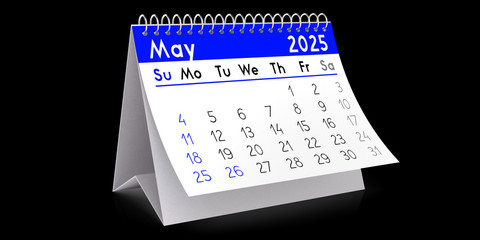 May 2025 - table calendar - 3D illustration