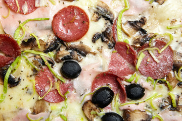 Baked pizza, closeup, top view