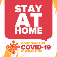 Coronavirus quarantine design. Covid-19 infection. Epidemic warning, virus protection time.  Control and pandemic prevention. Medical health care design. Stay safety. Emergency poster concept