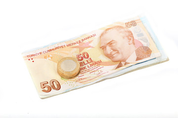 Turkish lira banknotes and coins