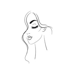 Profile of a young beautiful woman, fashion concept. Isolated vector stock illustration on white background.Woman's face.