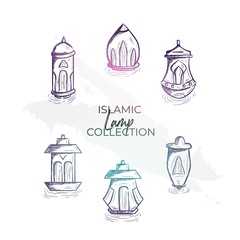 Set of islamic lanterns. Ramadan Kareem. Hand drawn sketch isolated elements. Vector Illustration EPS 10
