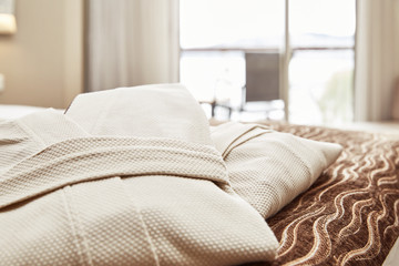 bathrobe and interior design in hotel room