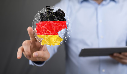 map of Germany. Wire frame 3D mesh polygonal network line, design.