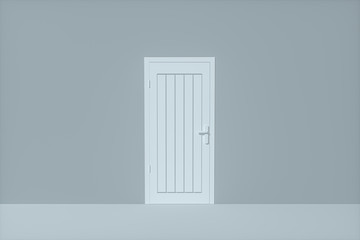 Wooden door with blank grey wall, 3d rendering.