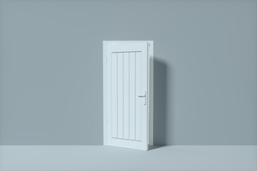 Wooden door with blank grey wall, 3d rendering.