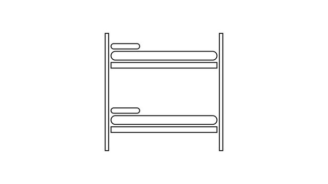 Black line Bunk bed icon isolated on white background. 4K Video motion graphic animation