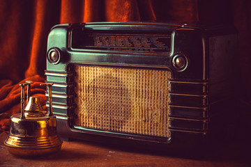 vintage radio on a wooden table