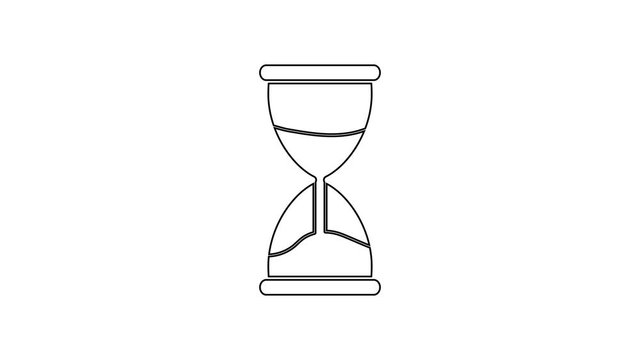 Black line Old hourglass with flowing sand icon isolated on white background. Sand clock sign. Business and time management concept. 4K Video motion graphic animation
