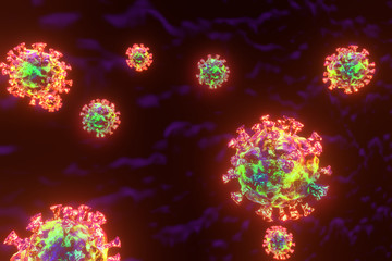 Fototapeta na wymiar 3d rendering illustration infection medical health pandemic risk concept. Chinese pathogen respiratory influenza Coronavirus ,COVID-19 disease influenza cells. Dangerous flu Bio-Science 2019.