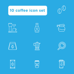 coffee icon set outline stylefor your web design, logo, UI. illustration . such as coffee beans, Brewer, coffee machine icon,bottle coffee,sachet , pot Coffee