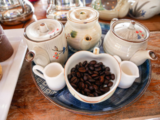 seed coffee in cup with fresh organic