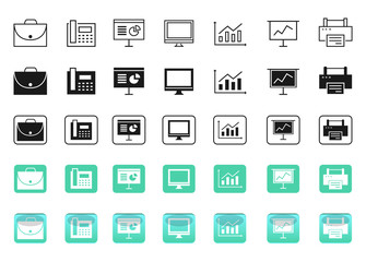 Office Icon set includes 7 icons in 5 styles.All are 35.