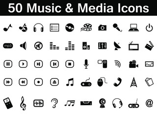 A Set of 50 Media Icon For office, Media & Mobiles