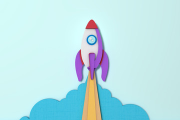 Paper craft rocket startup business launch.