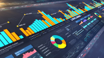 Business stock market, trading, info graphic with animated graphs, charts and data numbers insight...