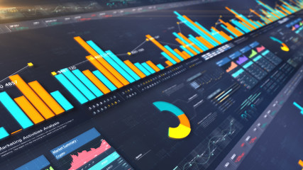 Business stock market, trading, info graphic with animated graphs, charts and data numbers insight...