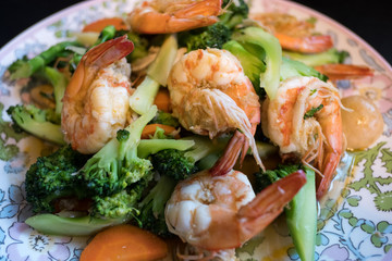 Stir fried vegetables with shrimp, Thai food