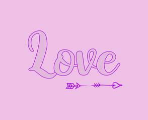 "Love" Word in a Neutral Pink Background. Vector Minimalist Template.